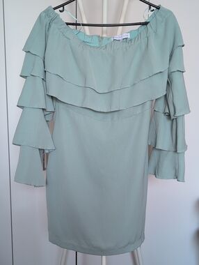 Endless Rose Sage Green Off-Shoulder Ruffle Dress